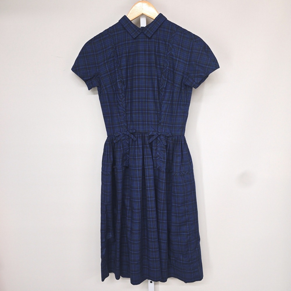 Vintage Lanz Originals Blue‎ Plaid Fit and Flare Mini Dress 1962 Copyright